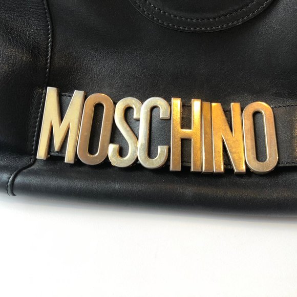 MOSCHINO VINTAGE BLACK LEATHER SHOULDER BAG - Picture 5 of 9